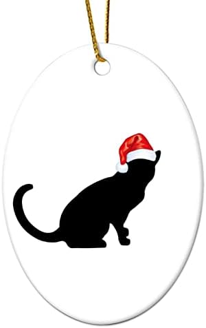חתול 3 אינץ 'עם קישוטי כובע סנטה חתלת חג מולד חתול סנטה חתול חיות מחמד צללית קישוטים סגלגלים לילדים בנים בנות בנות תלויות קישוטים לקישוט