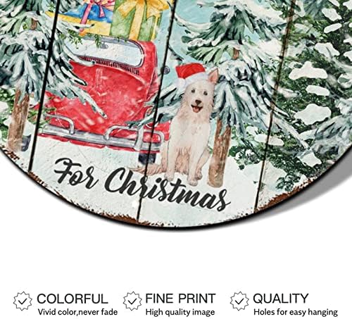 שלט זר חג מולד שמח כל הלבבות חוזרים הביתה כובע חג המולד כלב עץ עץ עגול שלט פח קיר תפאורה לחג המולד שלט אלומיניום וינטג
