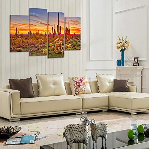 אמנויות kreative - שקיעה צבעונית עם Saguaros Canvas Canvas קיר אמנות סונורן מדבר גלריית תמונות עטוף קקטוס בוטני באריזונה הדפס תמונה על
