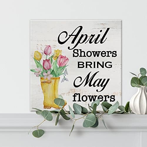 Lameila Farmhouse מקלחות באפריל מביאות פרחים של חותם על קיר אמנות דפוס כרזות בד ציור ציטוט באביב הצטט דפוס פוסטר קאנטרי דקור בית 8 x 8