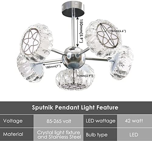 Frixchur מודרני נברשת ספוטניק אמצע המאה אמצע המאה מתקן תאורה LED 6 אורות תליון אור נברשות גלובוס לחדר אוכל לחדר אוכל