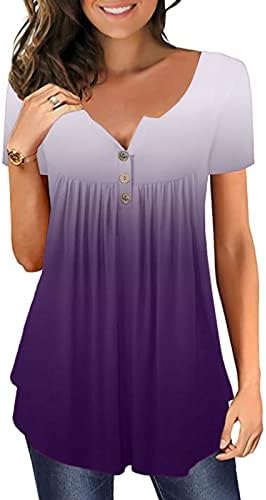 חולצות טוניקה של ווניני לנשים - חולצות נשים שרוול קצר V צוואר חולצה חולצה כפתור חצצת חצצה לנשים טיז