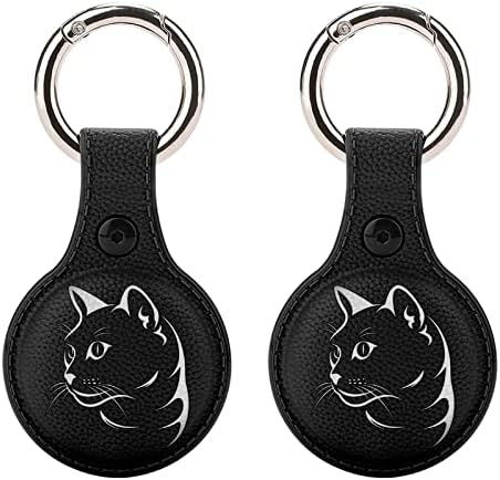 חתול פנים על שחור איירטאג מחזיק נגד שריטות מגן איירטאג מקרה עם מחזיק מפתחות עמיד איירטאג גשש כיסוי 2 יחידות