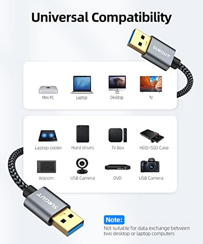 Sunguy קצר USB 3.0 כבל 1.5ft, USB כבל זכר לזכר, הקלד A להקליד כבל כבל קצה כפול תואם לכונן קשיח, מצלמה, נגן DVD, מחשב נייד