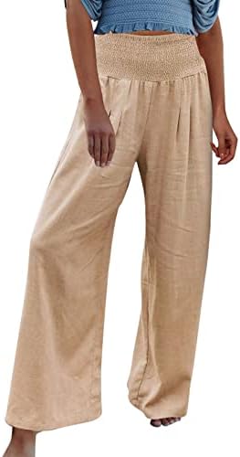 מכנסי רגל רחבים של Dsodan לנשים צבע אחיד מכנסי התלקחות רופפים מכנסי כותנה מזדמנים של מכנסי סעדים מכנסיים מותניים גבוהים