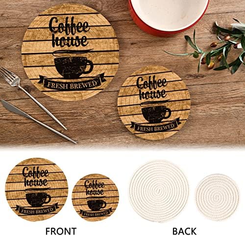 כוס קפה בית מחזיקי סיר עץ למטבח כותנה מחזיק עגול סט של 2 טריביות עמידות בחום מכות כותנה למנות חמות סיר