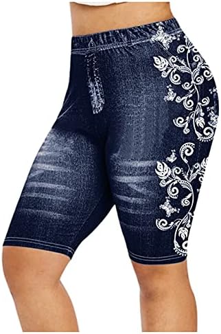 SGASY נשים פלוס גודל מודפס ג'ינס מכנסיים קצרים מזדמנים עם ג'ינס קצוץ רזים קטנים