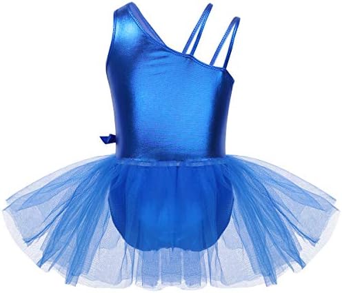 רנראן ילדים בנות מבריקים לריקוד בלט תחפושת בגד גוף כתף אחת מתעמלות מתעמלות גוף סרבל טוטו שמלה