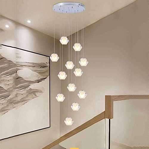 WDLWUJIN מנורה תלייה אורות תקרה נברשות תאורת G4 מדרגות קריסטל יצירתיות גופי תקרות גבוהים גופי סומק למלון לופט, כסף, 36 אור