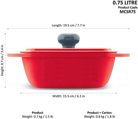 אפיניטו 0.75 ליטר מיני קדירה עם מכסה, סדרה מרובעת תבנית יצוקה לבישול, חימום מחדש, הגשה ואחסון, אדום