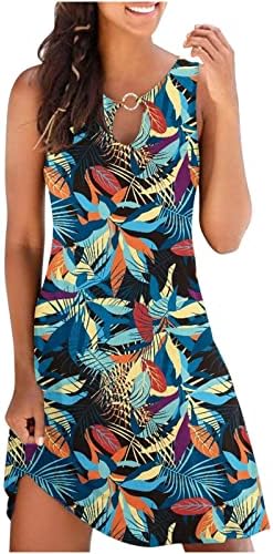 WPOUMV שמלות קיץ לנשים חוף הדפס פרחוני חולצת טשס שותות שמלת מיני טנק רופפת ללא שרוולים שמלת מיני טרנדית שמלת