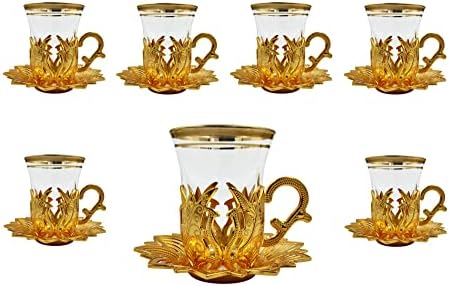 ערכת תה טורקית בעבודת יד של Baykul, כוס כוס כוסות בעבודת יד של 12 חלקים בעבוד