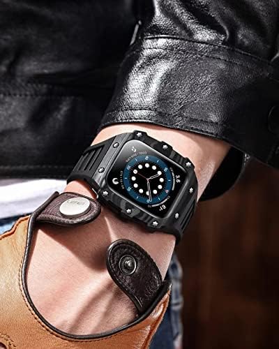 רצועת רצועת הערכה של FKIMKF רצועה לסדרה Apple Watch 8 45 ממ 44 ממ 40 ממ 41 ממ רצועת גומי+כיסוי סיבי פחמן IWatch Series 7 6 5 4 SE