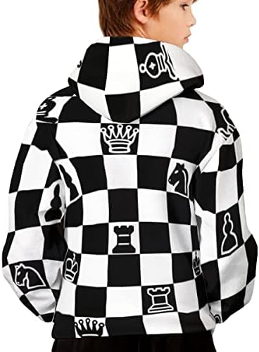 יולרג יוניסקס נוער סווטשירט עם ברדס שחמט לבן שחור לבן קפוצ'ונים חמודים סוודר לבני נוער
