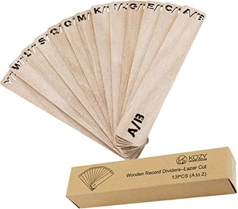 עיצוב בית קוזי A -Z אלפביתי חותך ויניל מחלקי תקליטי ויניל - מחלקים לשיא עץ לסידור אנכי ואופקי - 19.8 x 5.9 סמ מארגני מדף עץ