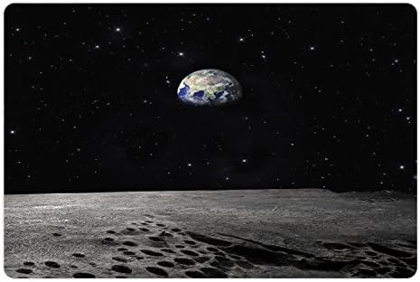 אמבסון כדור הארץ לחיות מחמד מחצלת עבור מזון ומים, כדור הארץ כפי שניתן לראות מהירח חלל החיצון שביל החלב שקט לילה שמיים גלקסי, מלבן החלקה