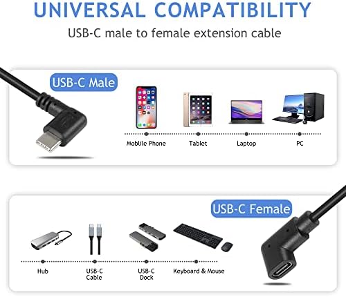 Gintooyun usb c כבל הרחבה מסוג USB סוג C חוט מארח, זווית ימנית 90 מעלות זכר לזווית ימנית 90 מעלות כבל USB C נשי למחשב נייד