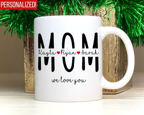 ספל קפה מותאם אישית של אמא עם שמות לילדים, יום האם, מתנה ליום האמהות מבת, בן, ילדים שמות ספל קפה למתנה לאמא בהתאמה אישית