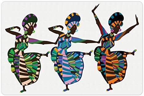 אמבסון אפריקאי לחיות מחמד מחצלת עבור מזון ומים, ריקוד שבוצע על ידי נשים מסורתית שמלות, מלבן החלקה גומי מחצלת לכלבים וחתולים, ססגוניות